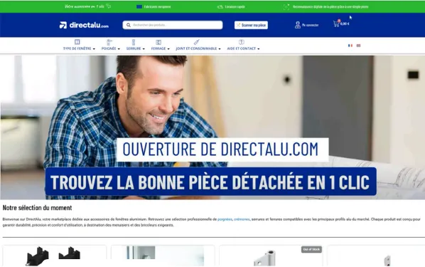 Homme souriant présentant le site directalu.com pour trouver une pièce détachée de fenêtre en 1 clic.